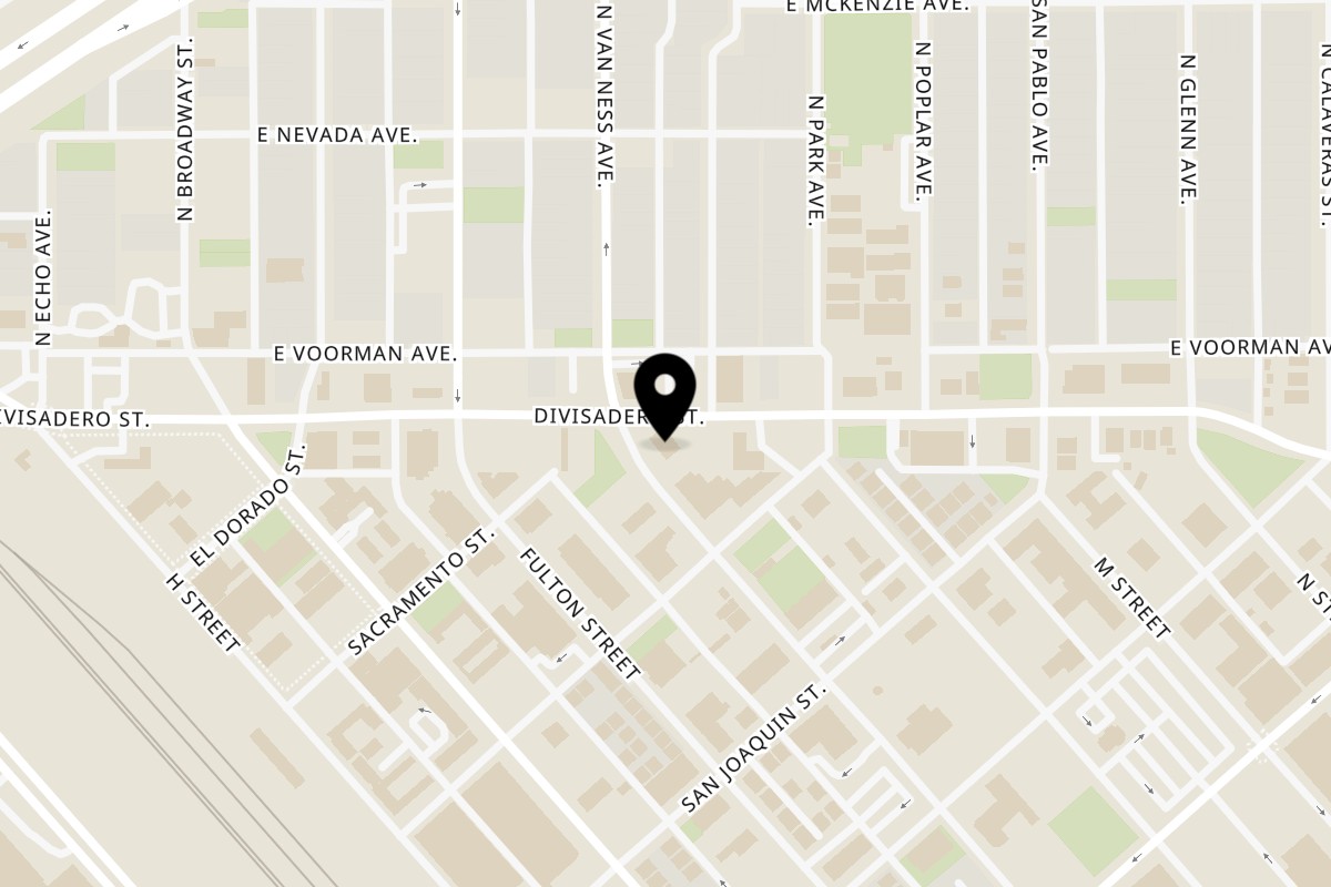 Map showing the location of Frosty Queen Fresno on 1850 Van Ness Ave in Fresno